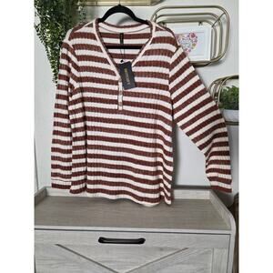 HOTGIFT Sweaters Long Sleeve V Neck Shirts Loose size XXL